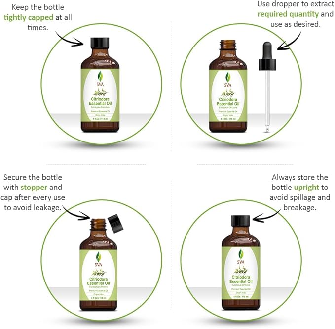 SVA Lemon Eucalyptus Essential Oil – 4 Fl Oz – 100% Natural Citriodora Oil - for Diffuser, Hair Care, Face, Skin Care, Aromatherapy, Scalp and Body Massage, Soap and Candle Making – with Dropper-VivaGrace Women