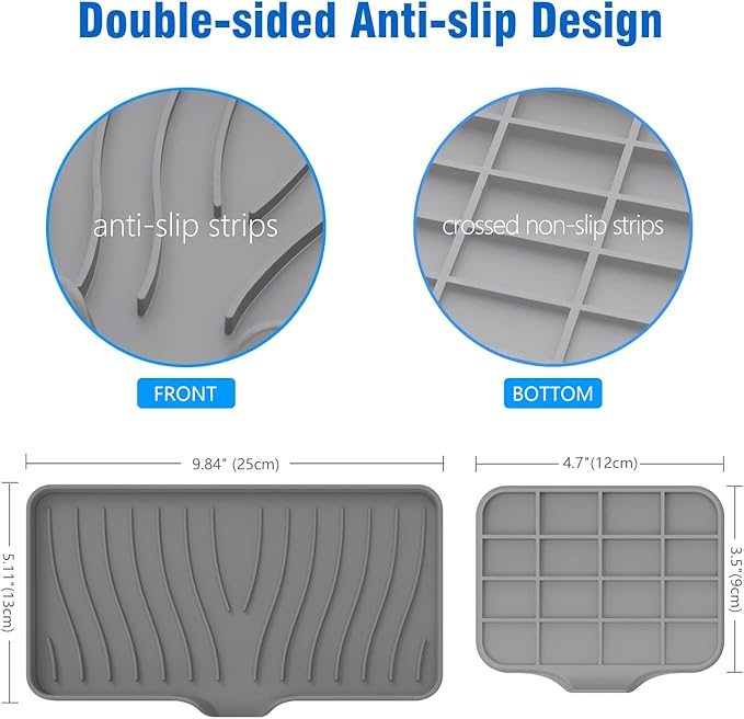 3-Pack Silicone Soap Dish, Sponge Holder for Sink, Kitchen Soap Tray, Bathroom Soap Holder, Sponge Tray with Drain (Grey)-VivaGrace Women