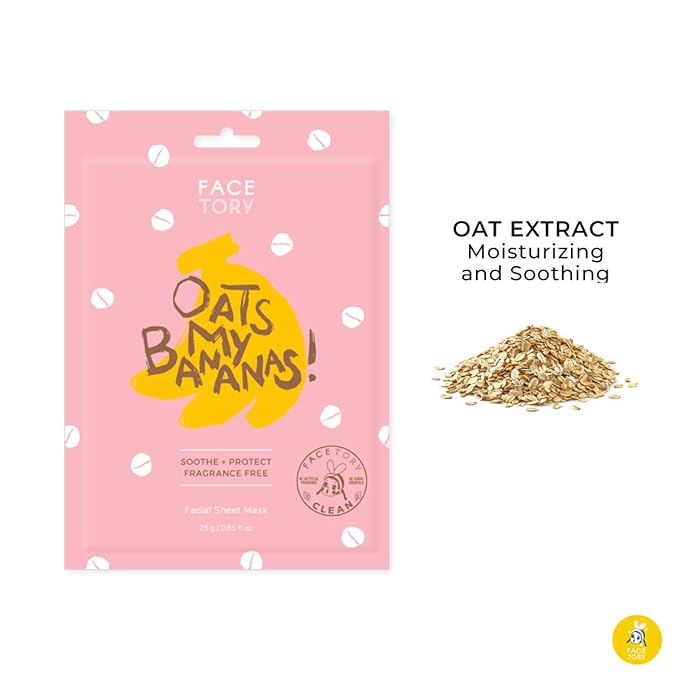 FACETORY K Beauty Face Mask Skin Care - OATS MY BANANAS CALMING Sheet Mask with Oat Extract | Milky Essence Soothes & Moisturizes (10 Pack)-VivaGrace Women