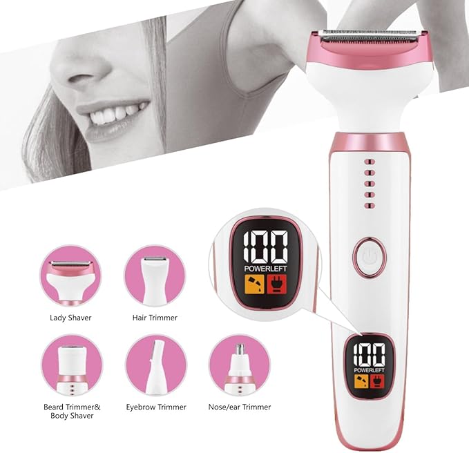 Electric Razors for Women, Bikini Trimmer for Women 5 in 1 Body Shaver for Nose Hair Face Eyebrow Arms Legs Armpit Underarm Pubic Area, Replaceable Lady Facial Razor Painless USB Charge Female Gift-VivaGrace Women