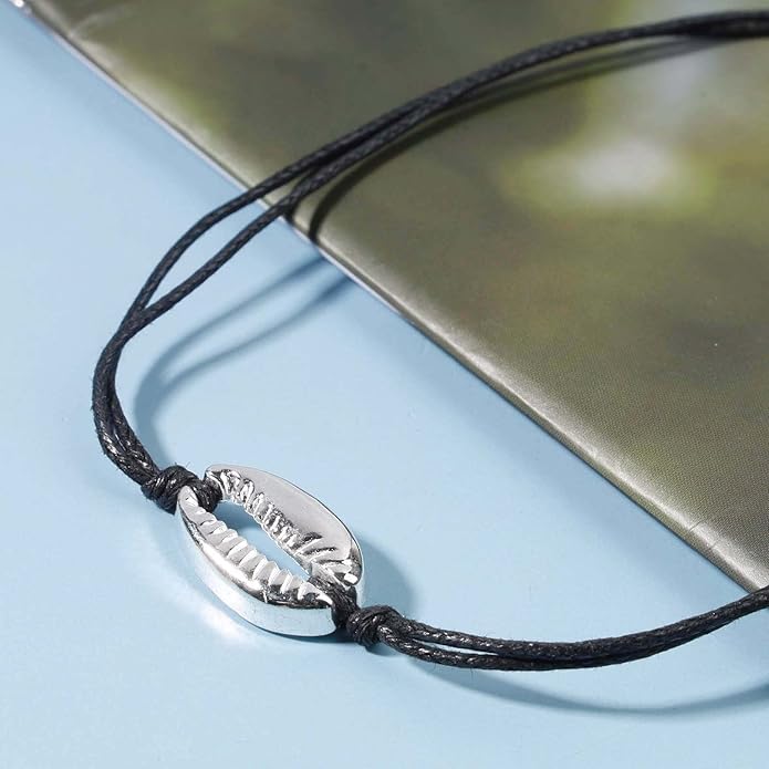 Boho Layered Suede Choker Necklace Black Leather Shell Necklace Silver Sea Shell Necklace Short Minimalist Collar Necklace Chain Jewelry for Women Beach Lover Gifts-VivaGrace Women