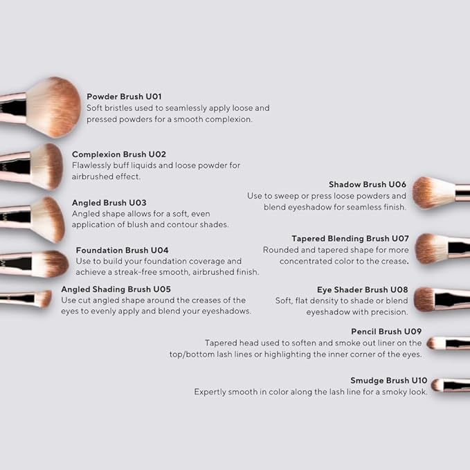 Professional Makeup Brush 11 Piece Set, Premium Synthetic Vegan Brushes Kit for Blending Powder, Foundation, Concealer, Blush & Eye Shadow, Cruelty-Free-VivaGrace Women