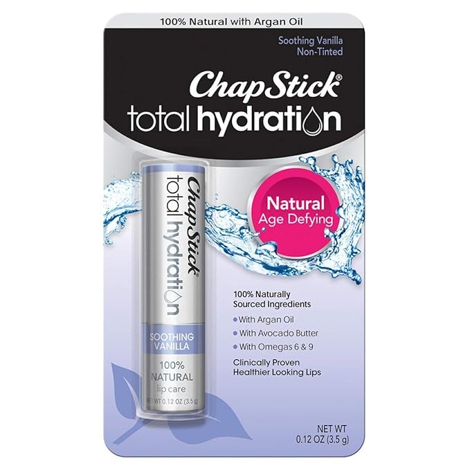 ChapStick Total Hydration Soothing Vanilla Moisturizing Lip Balm Tube, Lip Care with Argan Oil - 0.12 Oz-VivaGrace Women