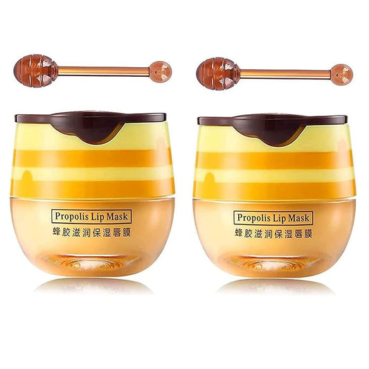 2 PCS Bee Lip Balm Honey Lip Balm Pot,Lip Exfoliating Lip Mask Hydrating & Prevention Dry and Cracked Lip Scrubs Exfoliator, Honey Lip Sleeping Mask Fade Lip Lines Bee Lip Balm-VivaGrace Women