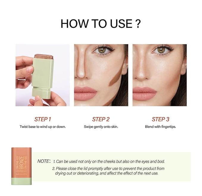 Bronzer Stick 4 Colors Blendable and Buildable Face Bronzer Face Shaping Long Lasting Cream Contour Bronzer Stick (02 Soft Glow)-VivaGrace Women