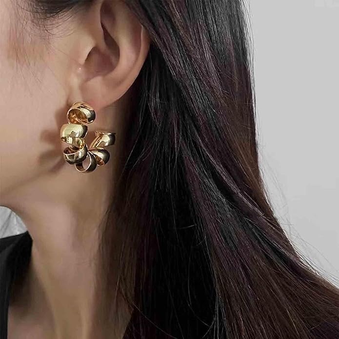 Vintage Exaggerated Irregular Circle Earrings Twist Hoop Earrings Twisted Rope Round Earrings Gold Circle Hoop Dangle Earrings Jewelry for Women-VivaGrace Women