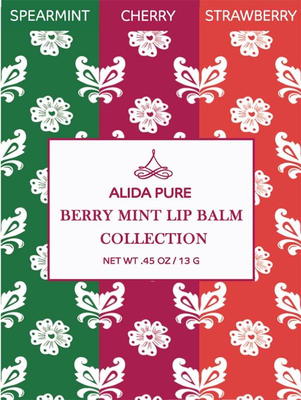 Berry Mint Lip Balm Collection, Vegan Set, Bees Wax Free, Coconut Oil Free, with Organic Jojoba and Avocado Oil, Vitamin E, Natural Moisturizer For Dry Cracked Lips, 3 Tube Set-VivaGrace Women