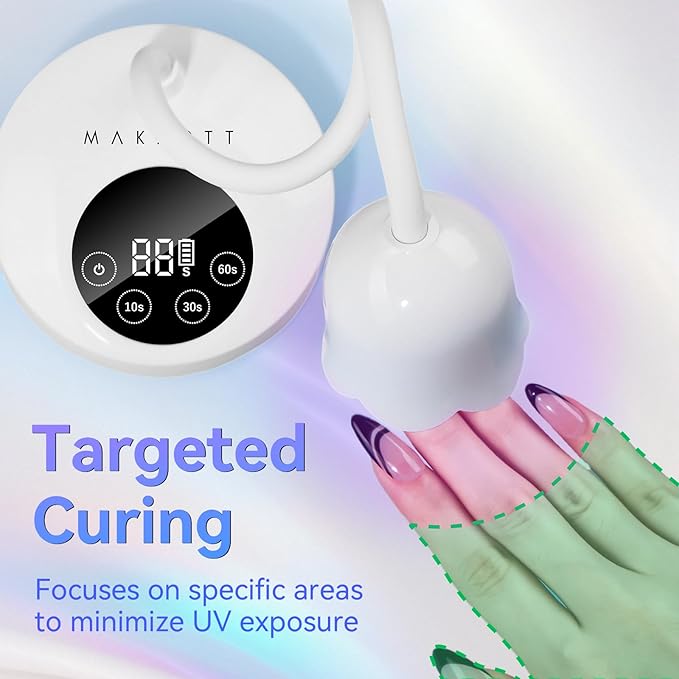 Makartt UV Nail Lamp: Mini UV Light for Gel Nails Polish Luminoza 30W Rechargeable LED Nail Light Nail Dryer with 4 Timers & Auto Sensor, Fast Curing Goosenecks Lamp for Home DIY Manicure-VivaGrace Women
