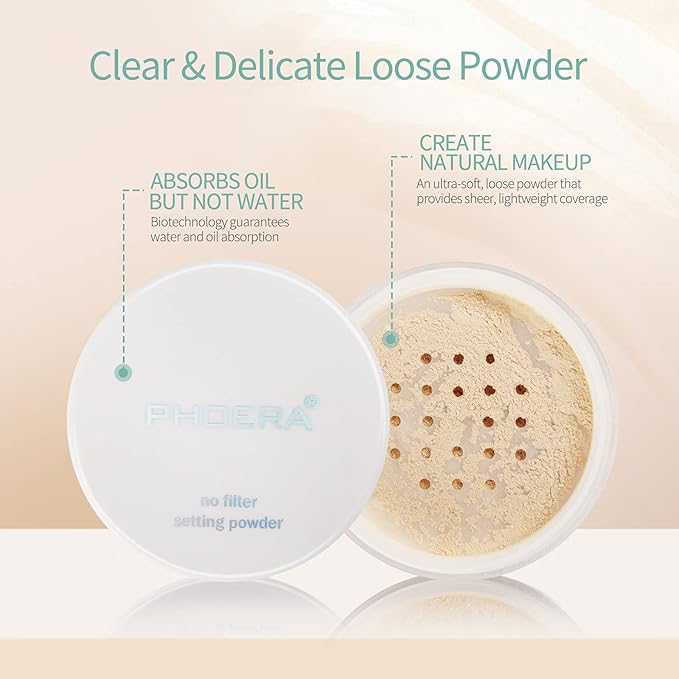 PHOERA Setting Powder Controls Oil,Setting Powder Makeup Light,Loose Powder Makeup Coverage,Loose Setting Powder Mini,0.17oz (Big02# Cool Beige)-VivaGrace Women