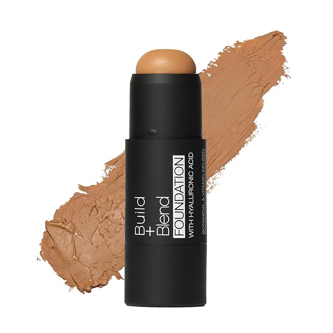 Palladio BUILD & BLEND Foundation Stick, Medium Coverage Buildable Contour Stick for Face, Ultra Blendable Creamy Formula for a Natural Shine Free Finish, (Warm Caramel)-VivaGrace Women