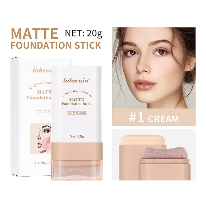 Beauty Balm Serum Boosted Skin Tint, Dual-Ended Eraser Foundation Stick with Brush, Full Coverage Cream Korean Makeup, Long-Lasting Stick for Smooth, Flawless Finish (#1 Cream)-VivaGrace Women