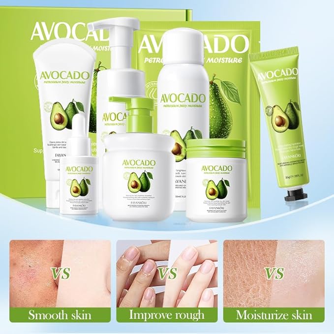 Avocado Facial Skincare Set - Complete Eight-Piece Kit for Soothing, Nourishing, and Moisturizing-VivaGrace Women