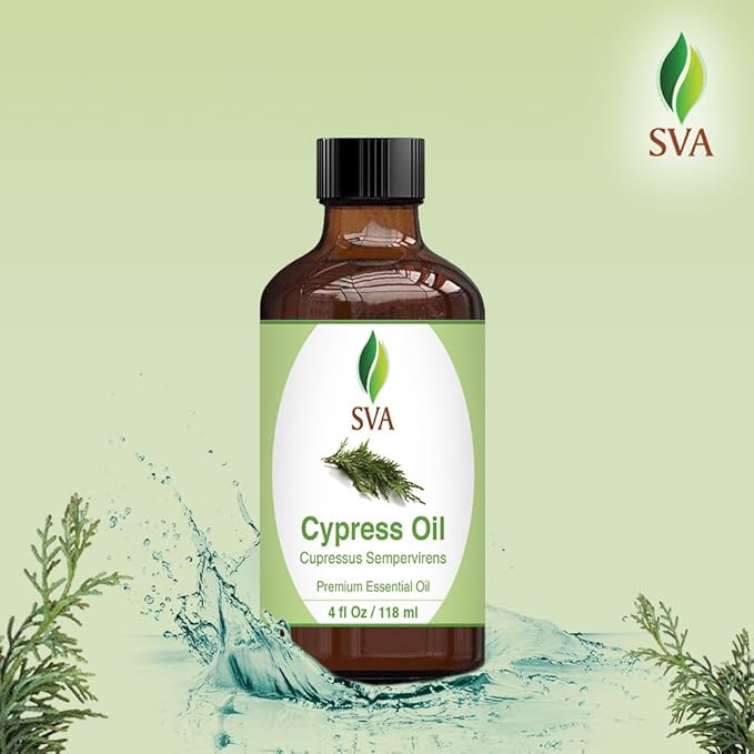 SVA Cypress Essential Oil – 4 Fl Oz – 100% Natural Cypress Oil - for Diffuser, Hair Care, Face, Skin Care, Aromatherapy, Scalp and Body Massage, Soap and Candle Making – with Dropper-VivaGrace Women