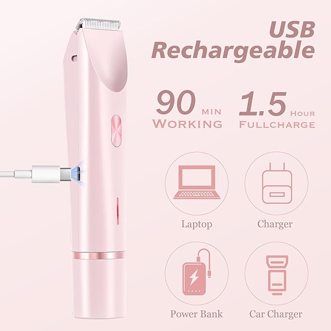 2-in-1 Women's Electric Shaver, Waterproof Cordless Bikini Trimmer & Body Razor, Dual Head Pain-Free Design, Pink Galaxy (2025)-VivaGrace Women