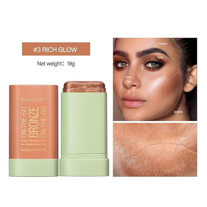 Multi-Use Makeup Blush Stick, Tinted Solid Moisturizer On-the-Go Blush, Multi-use Cream Blush Stick for Cheek & Eyes & Lips, Waterproof Natural Nude Makeup for All Skin (3# Rich Glow)-VivaGrace Women