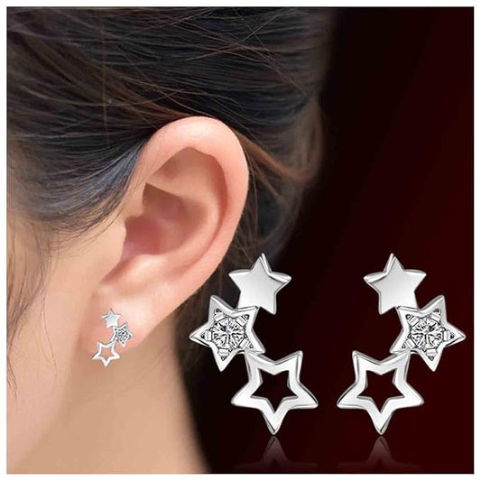 Boho Rhinestone Star Ear Climber Earrings Silver Cluster Star Earrings Minimal Crawler Earrings Vintage Studs Earrings Jewelry for Women and Girls-VivaGrace Women