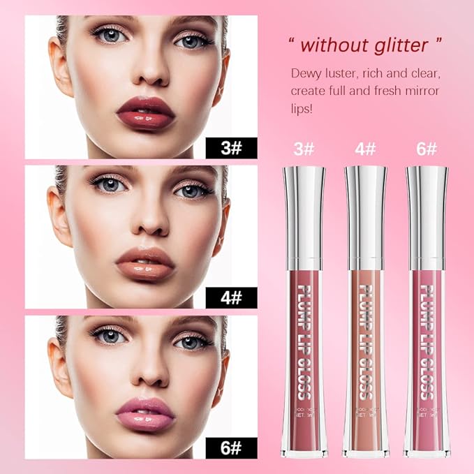 ibcccndc Lip Plumper gloss,Natural Lip Plumper,High Shine Lip Plumper,Lip Enhancer for Fuller,Sexy Lip Gloss,Shiny Lip Gloss For Girls and Women (3)-VivaGrace Women