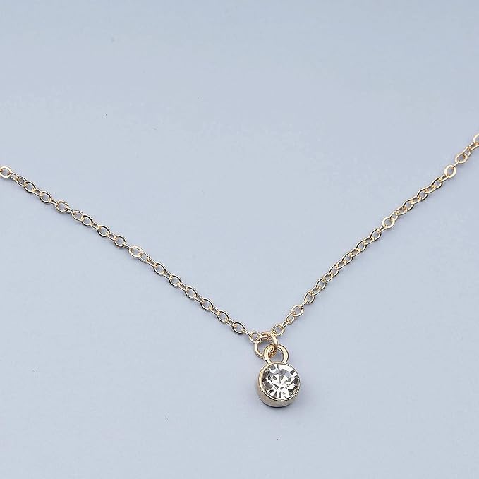 Tiny Rhinestone Pendant Necklace Gold Diamond Choker Necklace Solitaire Diamond Necklace Floating Crystal Necklace Chain Bridesmaid Gifts for Women and Girls-VivaGrace Women