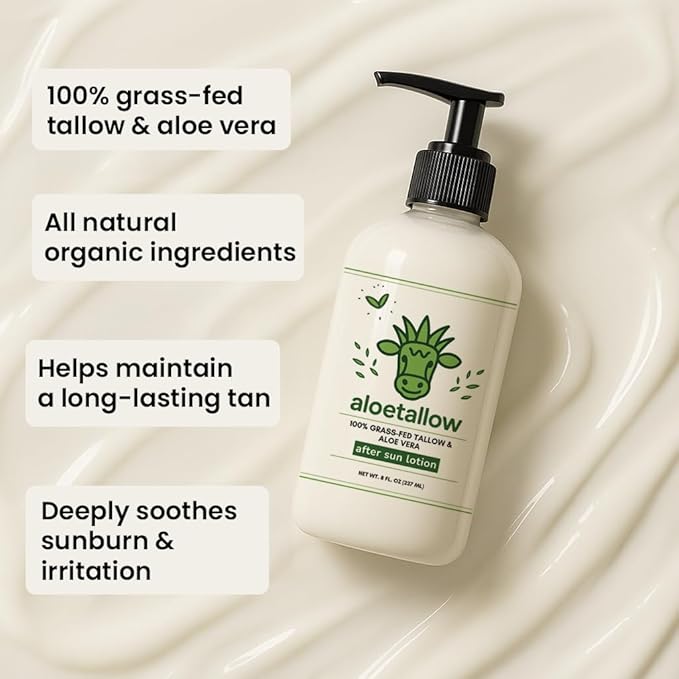 After Sun Lotion for Sunburn Relief & Tan Extender – Aloe Vera & Grass Fed Tallow with Shea & Cocoa Butter – Non-Toxic Daily Body Moisturizer for Dry Skin, Face & After Tanning-VivaGrace Women