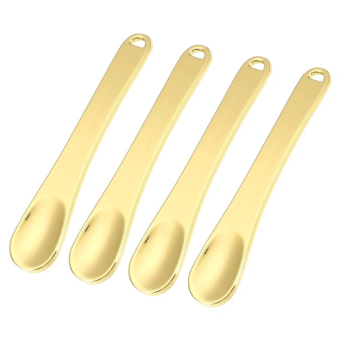VOCOSTE 4 Pcs Makeup Spatula Mini Spoon, Eye Cream Massage Sticks Beauty Scoop, for Facial Cosmetic Face Cream, Zinc Alloy 2.32"x0.46", Gold Tone-VivaGrace Women
