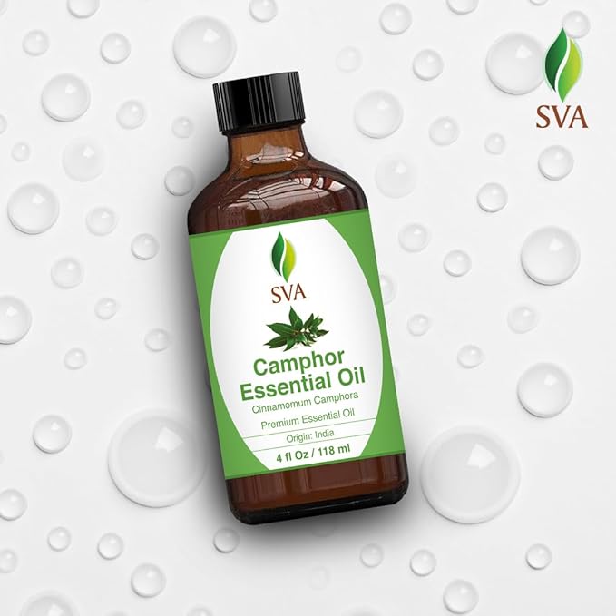 SVA Camphor Essential Oil – 4 Fl Oz – 100% Natural Camphor Oil - for Diffuser, Hair Care, Face, Skin Care, Aromatherapy, Scalp and Body Massage, Soap and Candle Making – with Dropper-VivaGrace Women