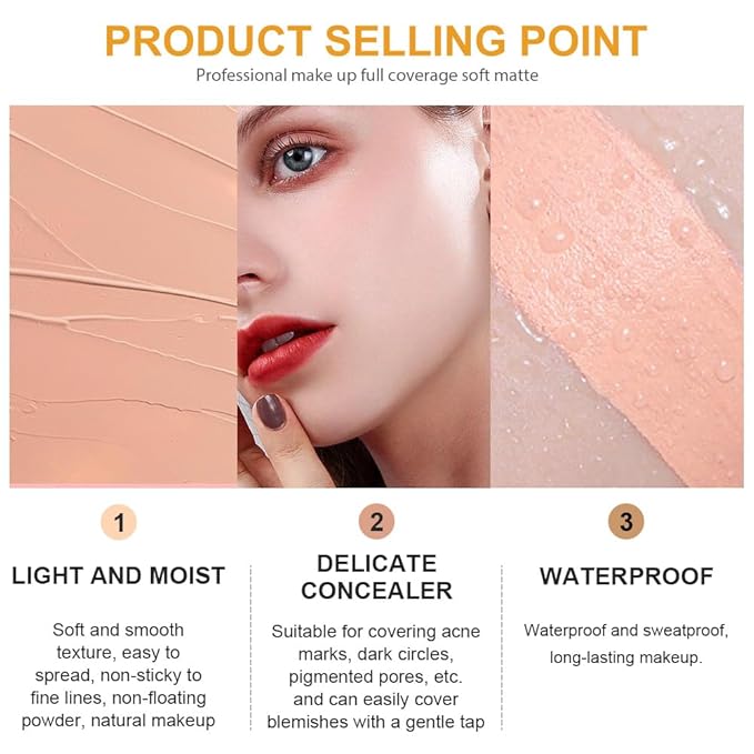 Kaely 2Pcs Pot Concealer Full Coverage Set,under Eye Brightener Concealer for Conceals Dark Circles,Waterproof Foundation Face Makeup Brush Kit,Color Correcting Concealer,02+03-VivaGrace Women