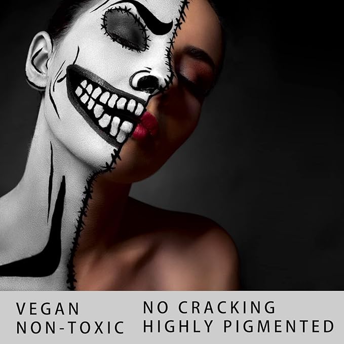 MEICOLY Black White Face Body Paint Stick Kit,1.06Oz Clown White Makeup Kit,2pcs Halloween Face Paint Grease Cream Mime Sticks,Joker Zombie Vampire Skeleton Cosplay with 2pcs Sponges-VivaGrace Women