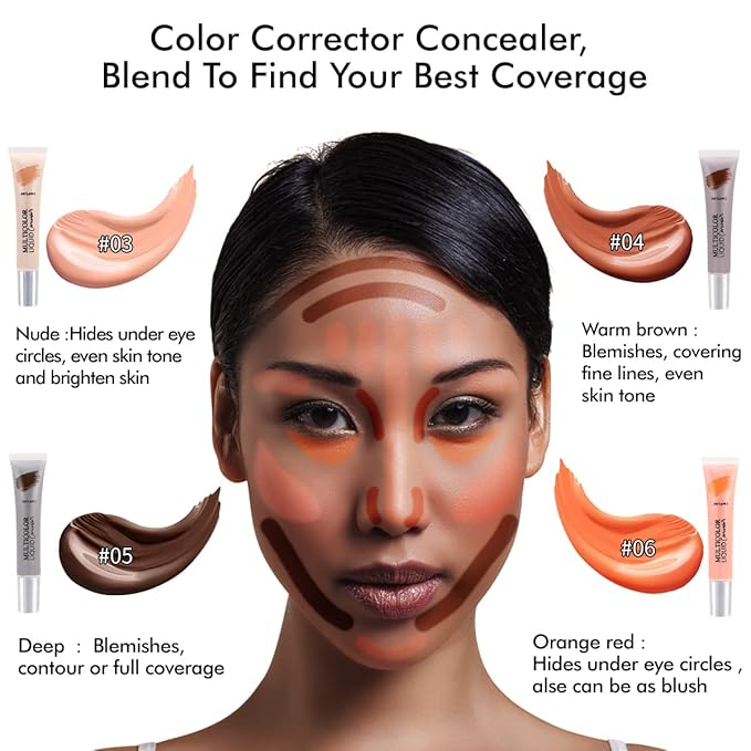 Liquid Concealer Makeup 4Pcs,Corrector Foundation for Black Women Oily Dry Skin, Foundation Concealer in One Primer Face Makeup Full Coverage, Advanced Pore Minimizer, Lightweight All-Day Hold,0.67 oz-VivaGrace Women