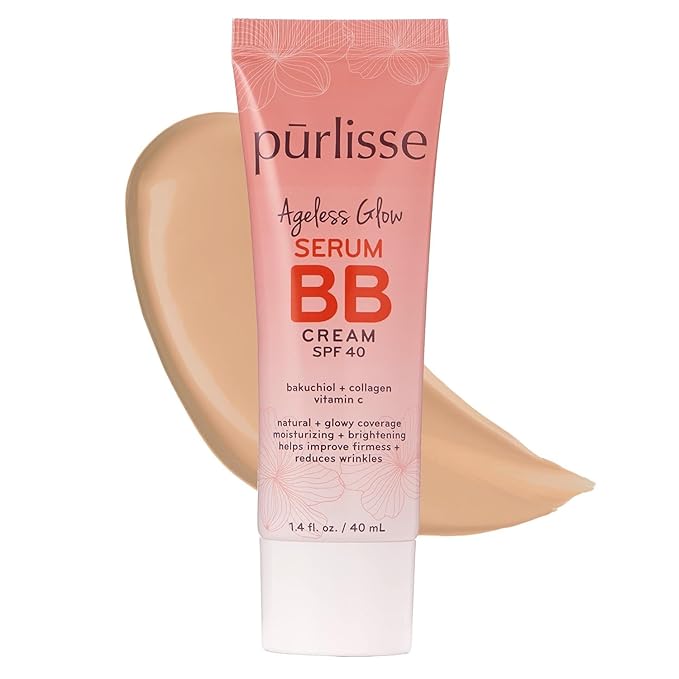 pūrlisse Ageless Glow Serum BB Cream SPF 40 - Glow BB Cream with SPF Enriched with Bakuchiol & Vitamin C to Help Improve Firmness & Reduce Wrinkles for Dewy Skin - Light Warm (1.4 oz)-VivaGrace Women