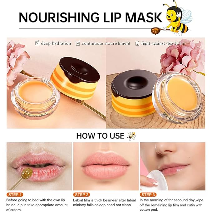 2PCS Bee Lip Balm Honey Pot,Honey Lip Mask Propolis Moisturizing Lip Balm with Stick,Propolis Moisturizing Honey Lip Balm,Hydrating & Prevention Dry and Cracked Lip,Lip Care Skin Care Products-VivaGrace Women