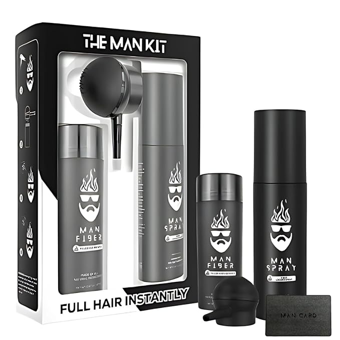 THE MAN KIT | Hair Set - Hair Thickening Fibers (Black), Hair Fiber Locking Spray + Applicator Fiber Pump to create Natural looking Fuller Hair and Beard | Man Card Included.-VivaGrace Women