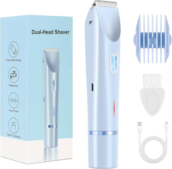 Bikini Trimmer for Women,Dermave Bikini Shaver,2-in-1 Electric Trimmer for Women(Light Blue)-VivaGrace Women