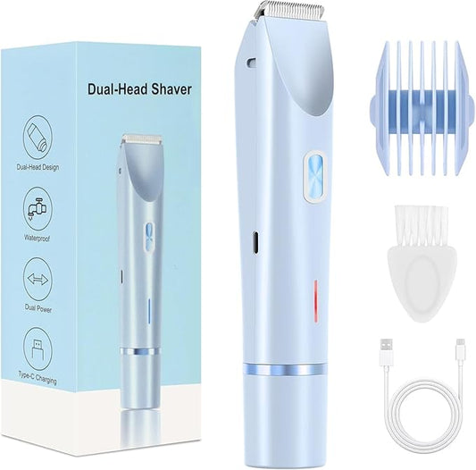 Bikini Trimmer for Women,Dermave Bikini Shaver,2-in-1 Electric Trimmer for Women(Light Blue)-VivaGrace Women
