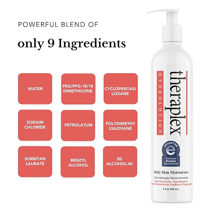 Theraplex Hydro Lotion (8 oz) - No Parabens or Preservatives, Noncomedogenic, and Hypoallergenic, Fragrance-Free, Dermatologist recommended - National Eczema Association Seal of Approval-VivaGrace Women
