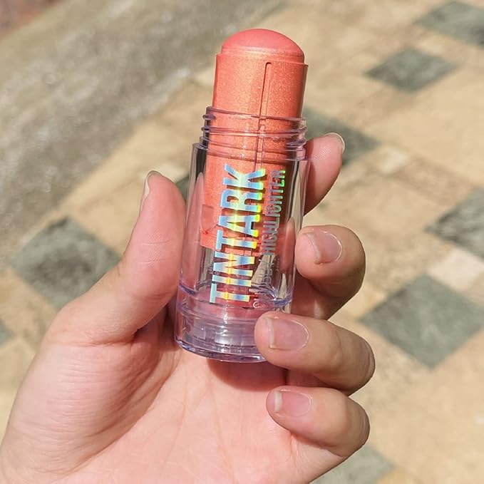 Chubby Cream Highlighter Stick for Face, Glitter Eyeshadow Makeup, Highlight Stick, Face Highlighters & Luminizers, Light Pink Peach Shimmer-VivaGrace Women