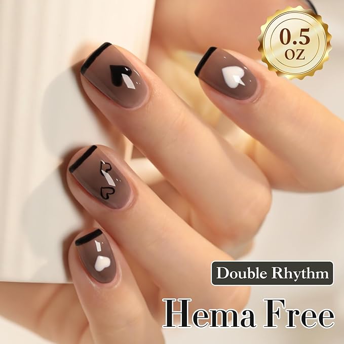 Double Rhythm 0.50 OZ Gel Polish Hema Free Same Color Same Bottle Golden Round Translucent Neutral Natural Milky 15 ML Jelly UV Polish Art DIY at Home (Black-C1366)