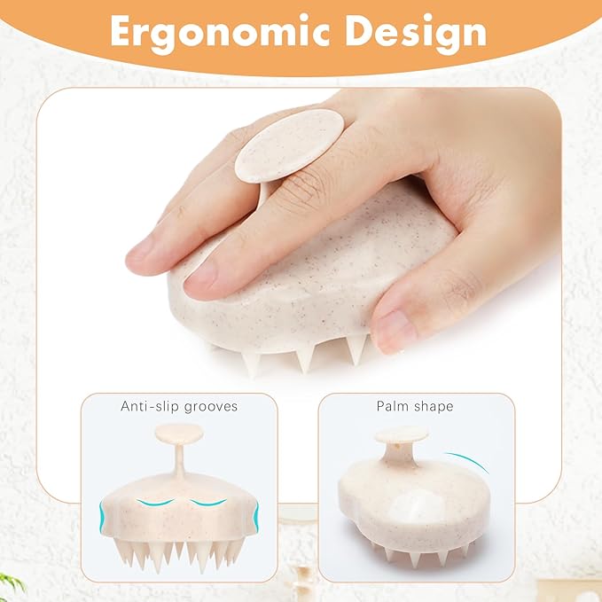 FREATECH 2-Pack Wheat Straw Hair Scalp Massager Shampoo Brush with Silicone Bristles for Hair Growth and Dandruff, Scalp Scrubber Head Exfoliator for Wet & Dry Use, Women Men Kids-VivaGrace Women