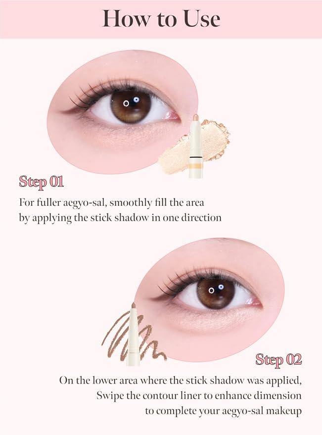 Idol AEGYO-SAL Maker 02 Sparkling Pink, 2-in-1 Under-Eye Highlighter and Contour Liner for Bright, Voluminous Eyes, Long-Lasting, Smudge-Proof Shimmer Stick with Natural Glow, Korean Beauty