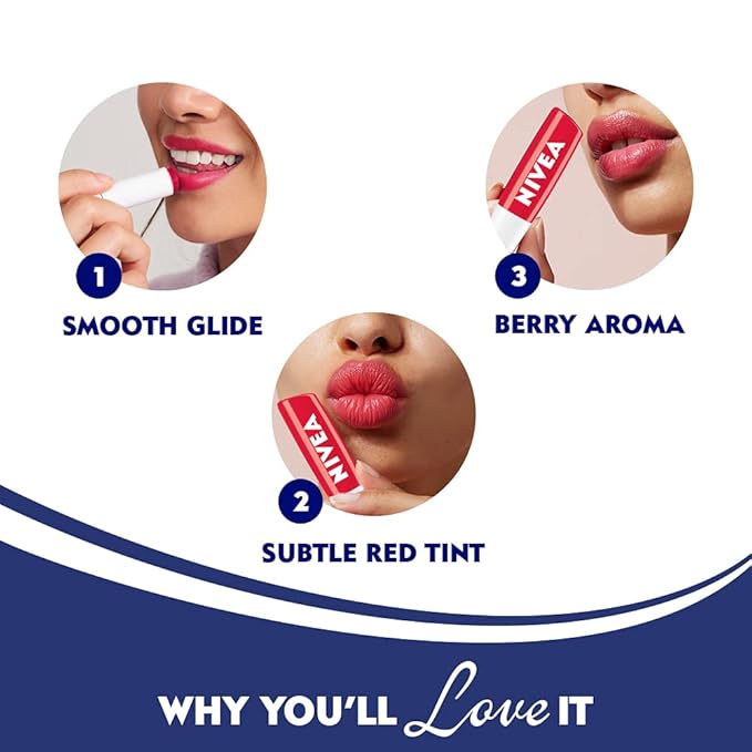 Nivea Lip Care Fruity Shine Strawberry, 4.8g-VivaGrace Women