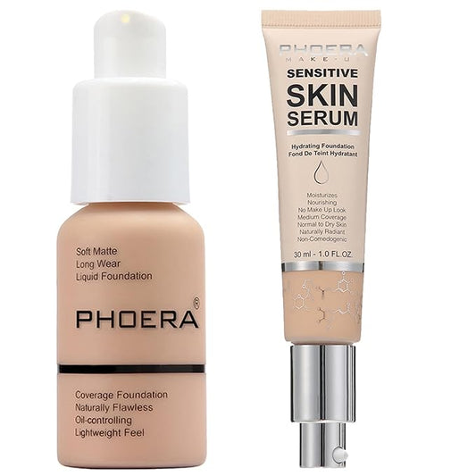 PHOERA Foundation Full Coverage,and Medium Coverage 2024 New PHOERA Foundation Makeup for Mature Skin, Lightweight Wrinkles Matte Natural Finish for a Flawless Complexion(103+N02/Warm peach+Nude)-VivaGrace Women