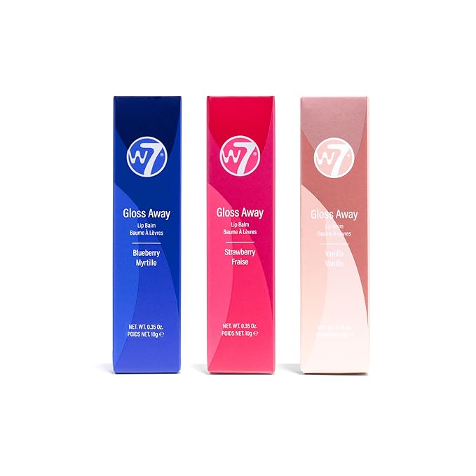 W7 Gloss Away Lip Balm Trio - 3 Piece Set - Nourishing Lips Balms With Shea Butter - Blueberry, Vanilla, Strawberry-VivaGrace Women
