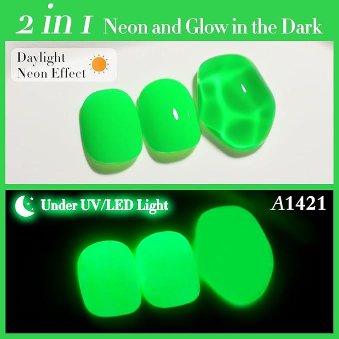 Double Rhythm Translucent Gel Polish Sheer Neutral Natural Light Milky Same Color Same Bottle 15ML Jelly UV Nail Polish Nail Art DIY at Home (Neon Glow Green-A1421)-VivaGrace Women