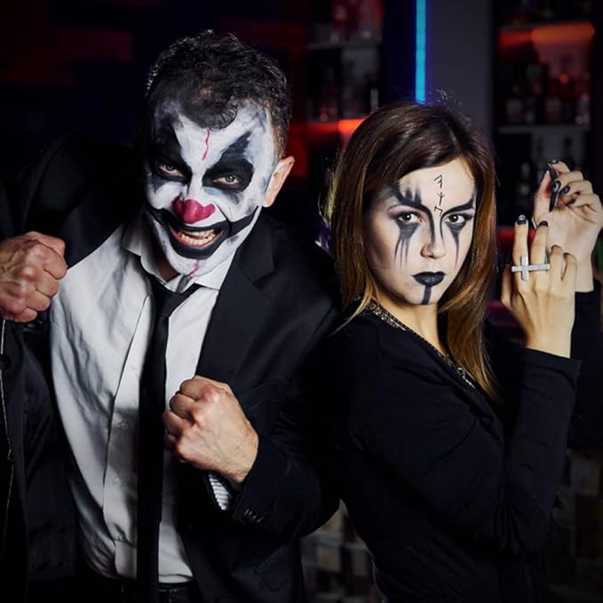 Halloween Makeup Kit, White Black Skeleton Face Paint, Clown Witch Makeup Palette, Vampire Zombie Makeup Kids Adult Special Effects: Fake Blood Scar Wax Tattoos Stencils Crayons Set-VivaGrace Women