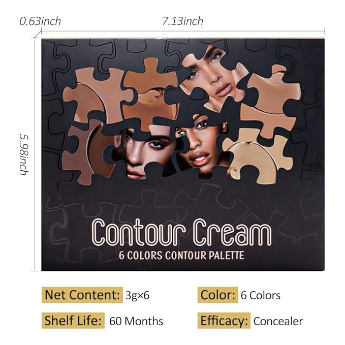 Professional Medium to DeepColor Correcting Cream Contour Concealer Highlight Palette, Dark Brown Gold Champange Full Coverage Makeup Palet for Correct Dark Circles,Scar, etc,Waterproof-6B-VivaGrace Women