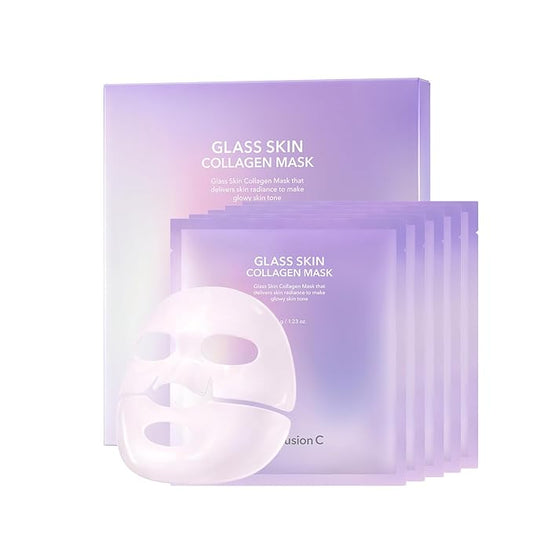 Cell Fusion C Glass Skin Collagen Mask, 1.23 oz. x 5 Sheets, Overnight Hydrogel Mask with Triple Collagen & Niacinamide, Hydrating and Plumping, Korean Skincare-VivaGrace Women
