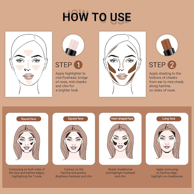 evpct 4 Colors Cream Contour Stick Makeup Kit Set Concealer Bronzer Stick Cream Contour Palette Contour Contouring Makeup Kit for Beginner Liquid Face Highlighter Makeup Stick contorno maquillaje 1+3-VivaGrace Women