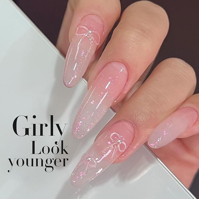 Double Rhythm Gel Polish Translucent Sheer Neutral Natural Light Milky Same Color Same Bottle 15ML Jelly Polish Art DIY at Home (Milky Pink Glitter-A1379)-VivaGrace Women