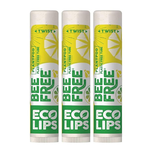 Vegan Lip Balm Lemon Lime Flavor 3 Pack - Bee Free with Candelilla Wax, Cocoa Butter & Coconut Oil Lip Care. Soothe & Moisturize Dry, Chapped Lips - 100% Plastic-Free Plant Pod Packaging - Made in USA-VivaGrace Women