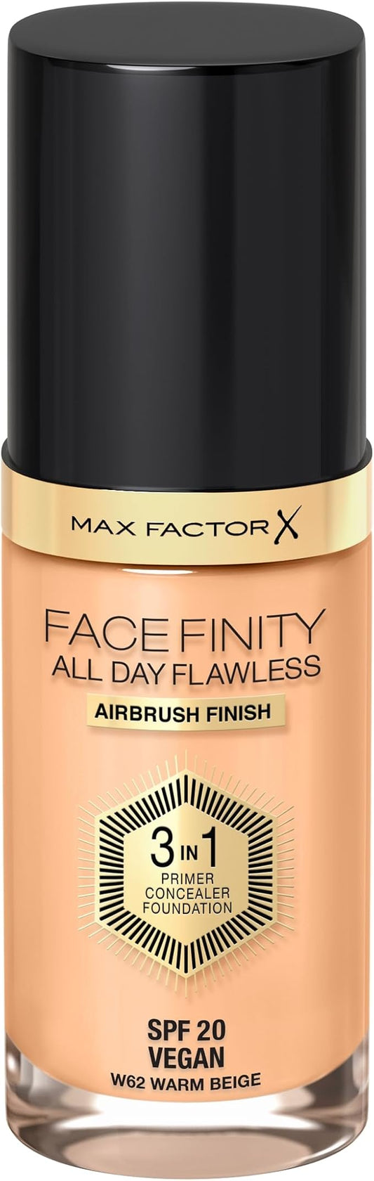 Max Factor Facefinity 3-in-1 All Day Flawless Liquid Foundation, SPF 20-62 Warm Beige, 30 ml-VivaGrace Women