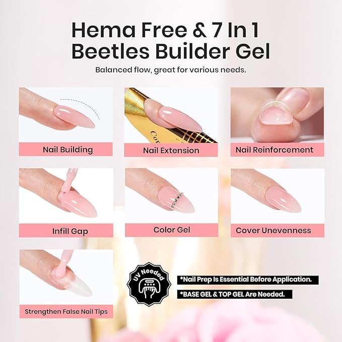 Beetles Builder Gel for Nails 7 in 1 Builder Nail Gel Color Nude Brown for Nails Extension & Building Apex Strengthen Thin Nails DIY Salon at Home Nail Art Base Gel Needed Gift for Women-VivaGrace Women